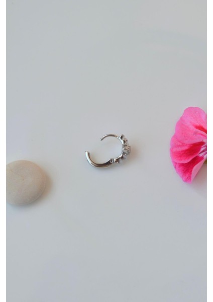 Gümüş Renk Zirkon Taşlı Küçük Göz Halka Helix Piercing Kıkırdak Lob Küpesi Tek Adet modelleri