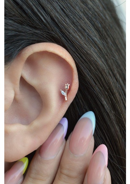 Çiçekli Tragus Helix Piercing Kıkırdak Rose Renk