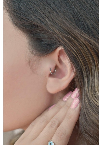 6 mm Halka Model Düz Çelik Tragus Piercing Gümüş Renk