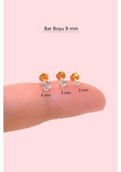 Tektaşlı 3'lü Set Çelik Piercing Tragus Helix Kıkırdak Lob Burun 8 mm Gold