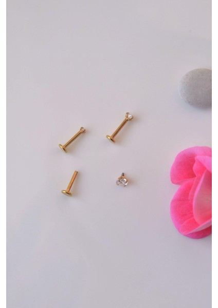 Tektaşlı 3'lü Set Çelik Piercing Tragus Helix Kıkırdak Lob Burun 8 mm Gold fiyatları
