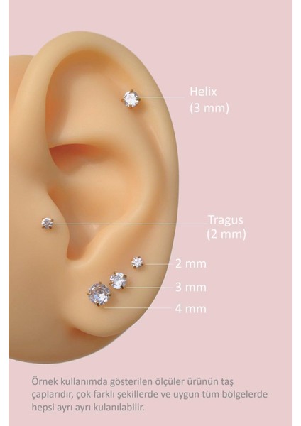 Tektaşlı 3'lü Set Çelik Piercing Tragus Helix Kıkırdak Lob Burun 8 mm Gold modelleri