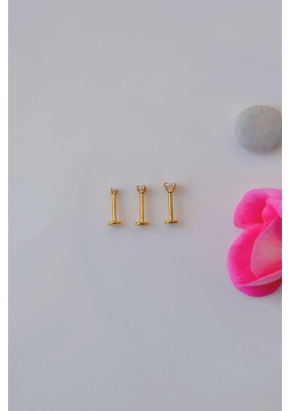 Tektaşlı 3'lü Set Çelik Piercing Tragus Helix Kıkırdak Lob Burun 8 mm Gold fırsatları
