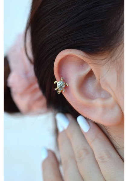 Zirkon Taşlı Kaplumbağa Helix Piercing Karetta Kıkırdak Lob Küpesi Tek Adet fiyatları