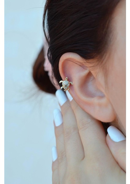 Zirkon Taşlı Kaplumbağa Helix Piercing Karetta Kıkırdak Lob Küpesi Tek Adet modelleri