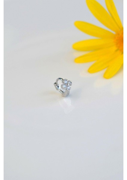 6 mm Mini Halka Çiçekli Piercing Forward Helix Tragus Helix Kıkırdak Gümüş Renk