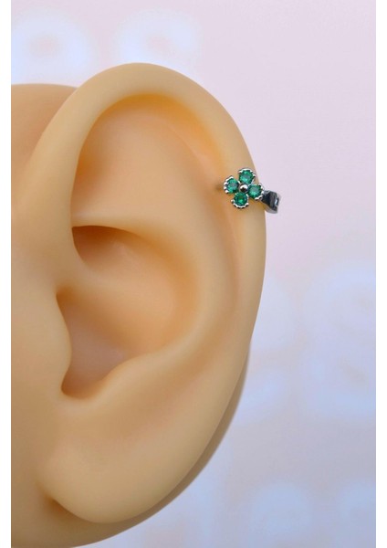 6 mm Mini Halka Yeşil Çiçekli Piercing Forward Helix Tragus Helix Kıkırdak