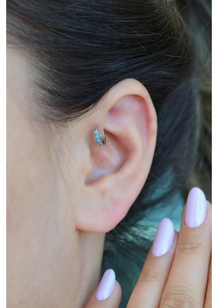 Gümüş Renkli 6 mm Firuze Taşlı Forward Helix Piercing Tragus Helix