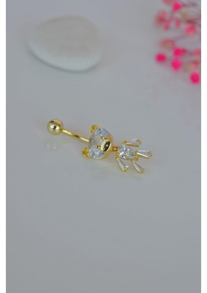 Altın Renkli Ayıcık Model Taşlı Çelik Göbek Piercing fiyatları