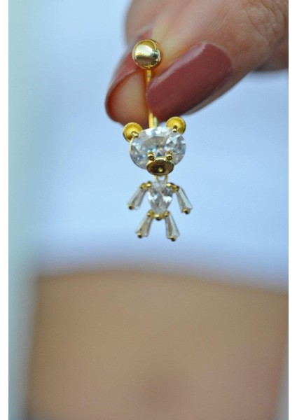 Altın Renkli Ayıcık Model Taşlı Çelik Göbek Piercing modelleri