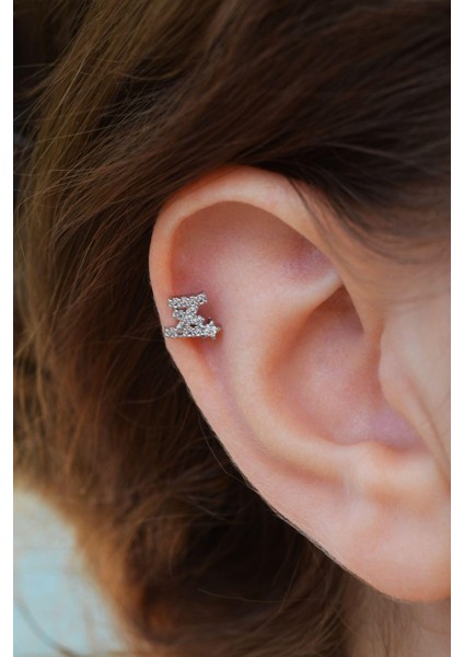 Z Harfi Piercing Gümüş Renkli Harf Piercing Z