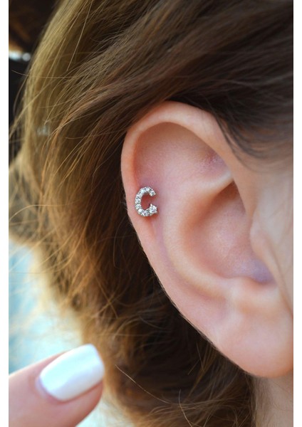 C Harfi Piercing Gümüş Renkli Harf Piercing C