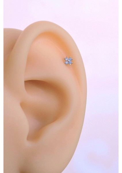 Çok Mini Çiçekli Helix Piercing Tragus Kıkırdak Piercing Gümüş Renk