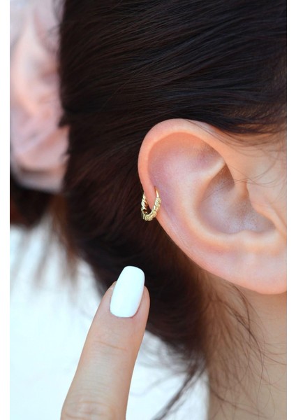 Rodyum Gold Burgu Halka Helix Piercing Kıkırdak Küpesi Lob Altın Model Tek Adet