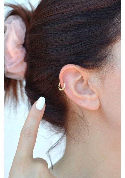 Rodyum Gold Burgu Halka Helix Piercing Kıkırdak Küpesi Lob Altın Model Tek Adet
