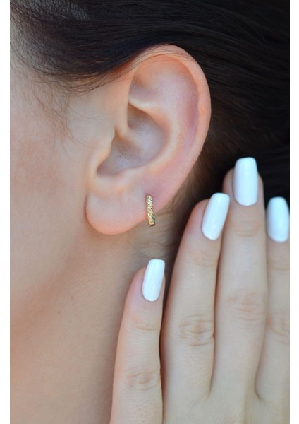 Rodyum Gold Burgu Halka Helix Piercing Kıkırdak Küpesi Lob Altın Model Tek Adet