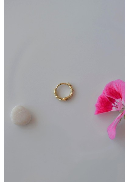 Rodyum Gold Burgu Halka Helix Piercing Kıkırdak Küpesi Lob Altın Model Tek Adet
