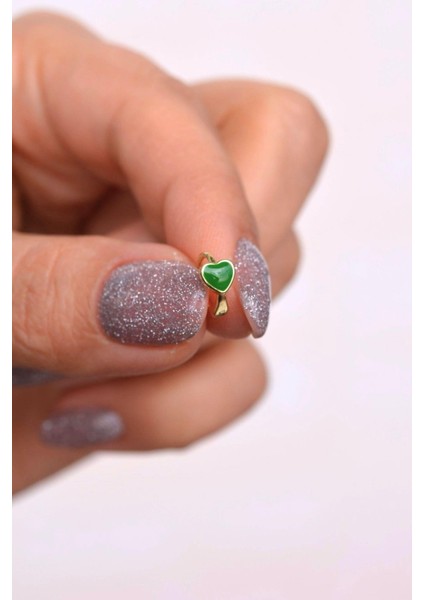 Yeşil Kalpli Halka Tragus Piercing Helix Kıkırdak Küpesi Gold Renkli