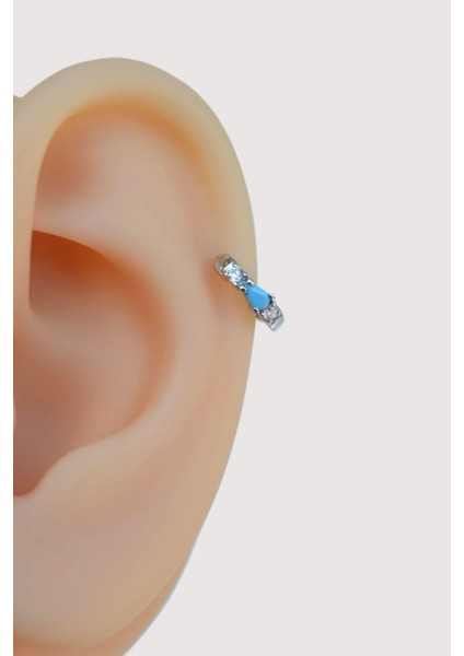 Mavi Taşlı 8 mm Halka Piercing Helix Tragus Kıkırdak Lob