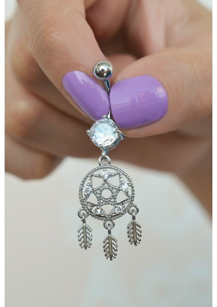 Çelik Düş Kapanı Model Göbek Piercing Gümüş Renk