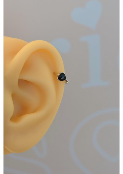Sacce Scarves&Accessories Siyah Kalpli Halka Tragus Piercing Helix Kıkırdak Küpesi Gümüş Renkli fırsatları
