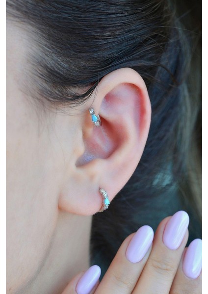 Mavi Taşlı 8 mm Halka Piercing Helix Tragus Kıkırdak Lob