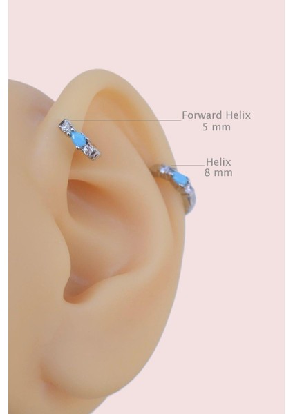 Mavi Taşlı 8 mm Halka Piercing Helix Tragus Kıkırdak Lob