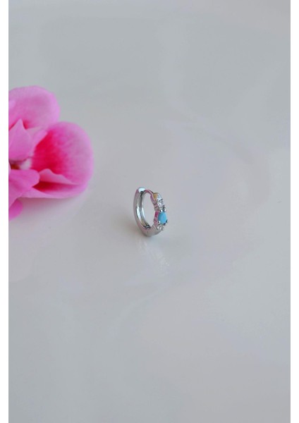 Mavi Taşlı 8 mm Halka Piercing Helix Tragus Kıkırdak Lob