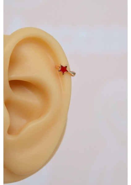 Halka Model Kırmızı Renk Mini Yıldızlı Tragus Piercing Helix