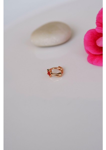 Halka Model Kırmızı Renk Mini Yıldızlı Tragus Piercing Helix modelleri