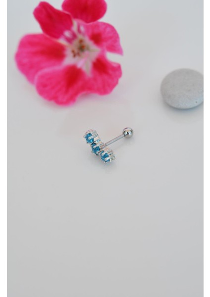 Sacce Scarves&Accessories Gümüş Renkli Çelik Turquaz Mavi Yıldızlı Helix Piercing Kıkırdak Lob fiyatları