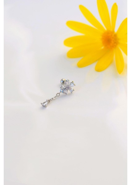 Zincir Sallantılı Çiçek Piercing Helix Kıkırdak Lob Gümüş Renk fiyatları
