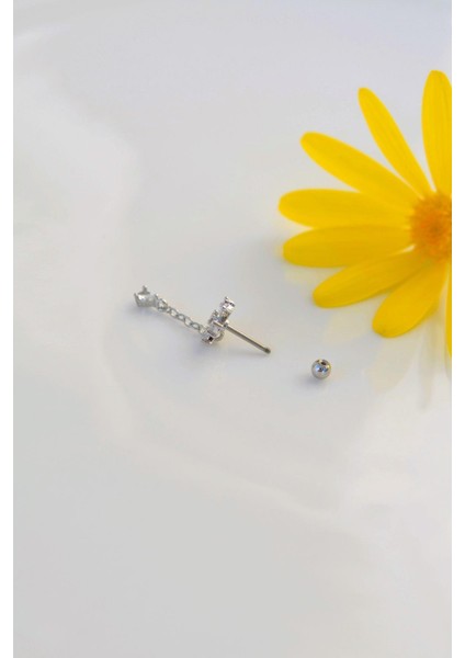 Zincir Sallantılı Çiçek Piercing Helix Kıkırdak Lob Gümüş Renk modelleri