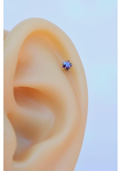 Silver Çelik Mor Tektaş Yıldız Tragus Piercingi Helix Kıkırdak Lob