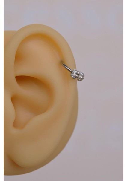 Sacce Scarves&Accessories Gümüş Renk Çelik Taşlı Toplu Piercing 8 mm Smiley Piercing Helix Tragus Lob Kıkırdak