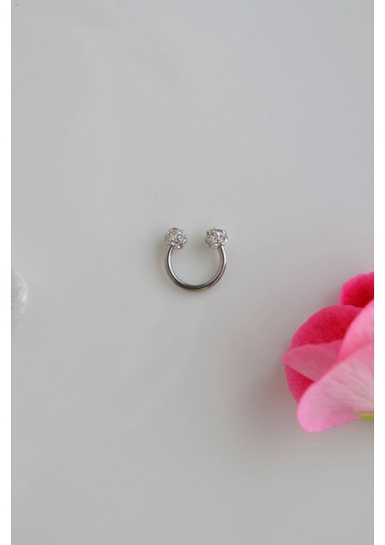Sacce Scarves&Accessories Gümüş Renk Çelik Taşlı Toplu Piercing 8 mm Smiley Piercing Helix Tragus Lob Kıkırdak fiyatları