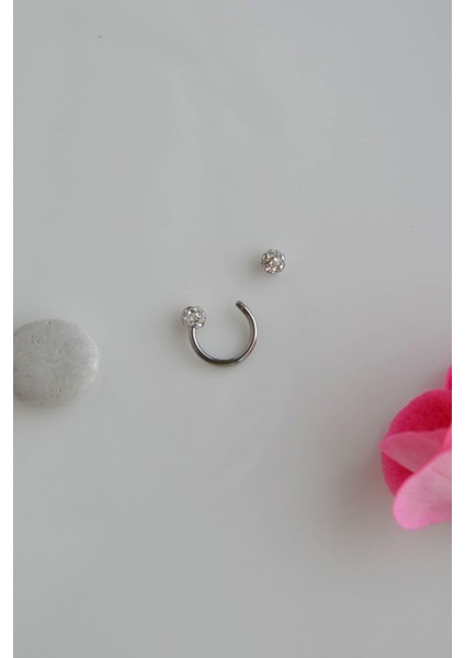 Sacce Scarves&Accessories Gümüş Renk Çelik Taşlı Toplu Piercing 8 mm Smiley Piercing Helix Tragus Lob Kıkırdak modelleri