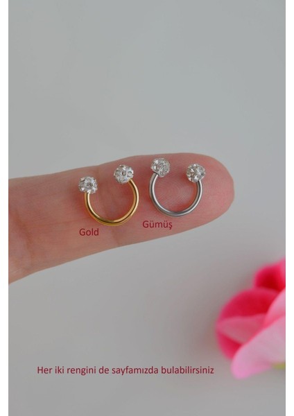 Sacce Scarves&Accessories Gümüş Renk Çelik Taşlı Toplu Piercing 8 mm Smiley Piercing Helix Tragus Lob Kıkırdak fırsatları