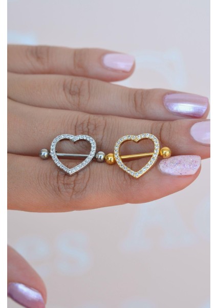 Kalp Model Nipple Piercing Çelik Meme Ucu Piercingi Gold Renkli