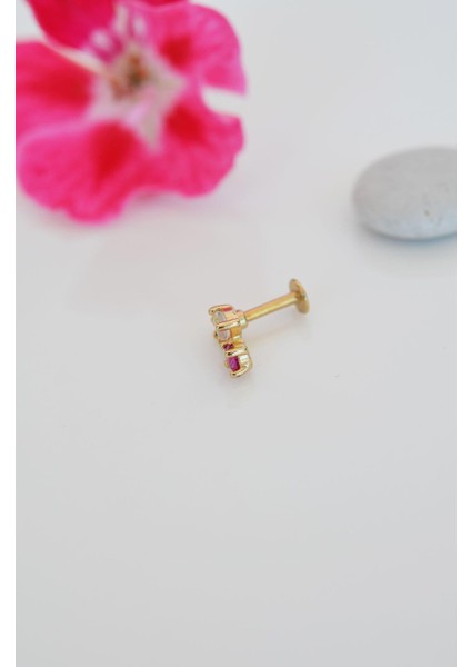 Gold Arkası Düz Çelik Kiraz Tragus Piercing Helix Lob Kıkırdak modelleri
