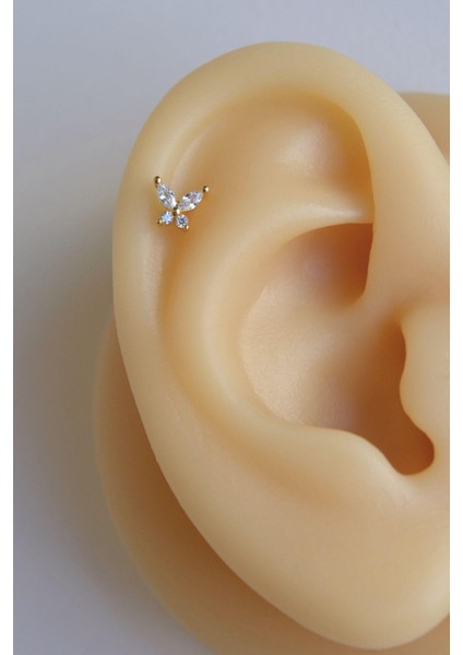 Sacce Scarves&Accessories Gold Çelik Zirkon Kelebekli Helix Piercing Kıkırdak Lob