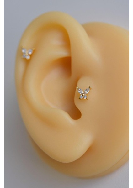 Sacce Scarves&Accessories Gold Çelik Zirkon Kelebekli Helix Piercing Kıkırdak Lob modelleri
