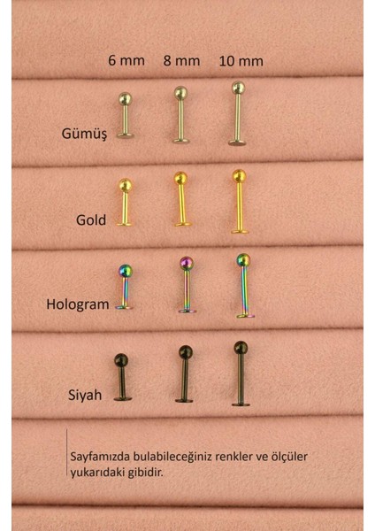 10 mm Siyah Çelik Piercing Arkası Düz Ucu Toplu Dil Kulak modelleri