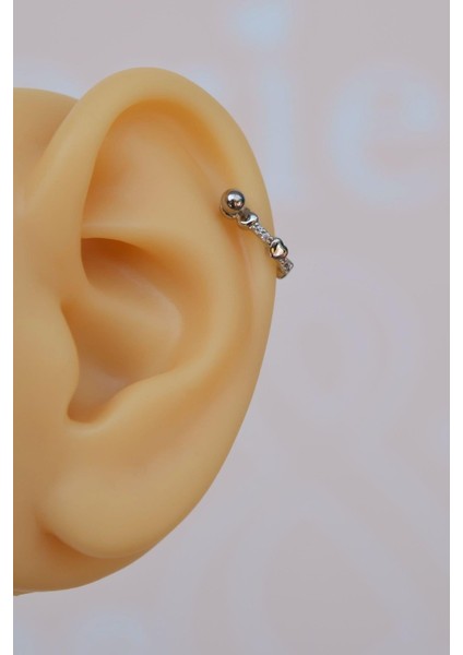 Gümüş Renk Mini Kalpli Helix Piercing Kalpli Taşlı Conch Piercingi fırsatları