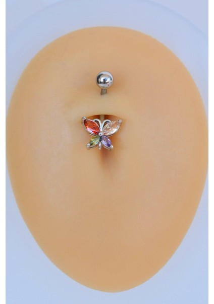 Multicolor Çok Renkli Kelebekli Çelik Göbek Piercingi Gümüş Renk fiyatları