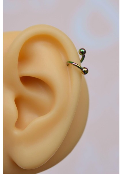 Kıvrımlı Çelik Spiral Piercing 6 mm Tragus Helix Kıkırdak Hologram Renkli
