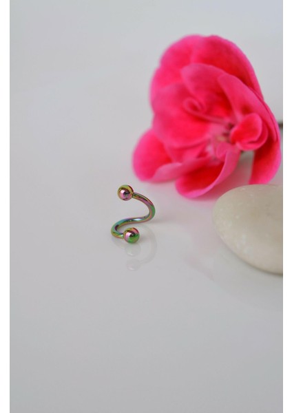 Kıvrımlı Çelik Spiral Piercing 6 mm Tragus Helix Kıkırdak Hologram Renkli