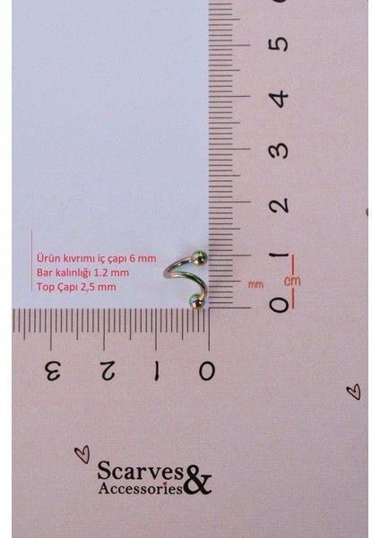 Kıvrımlı Çelik Spiral Piercing 6 mm Tragus Helix Kıkırdak Hologram Renkli