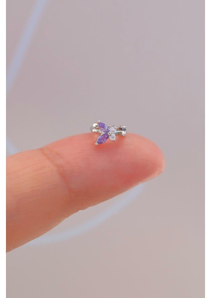Mor Kelebek Halka Tragus Helix Kıkırdak Lob Gümüş Renkli Piercing