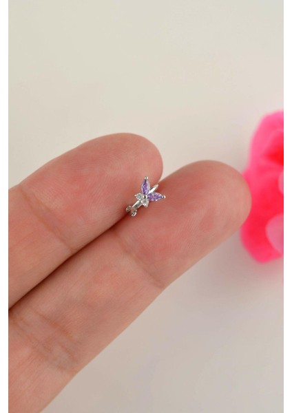 Mor Kelebek Halka Tragus Helix Kıkırdak Lob Gümüş Renkli Piercing fiyatları
